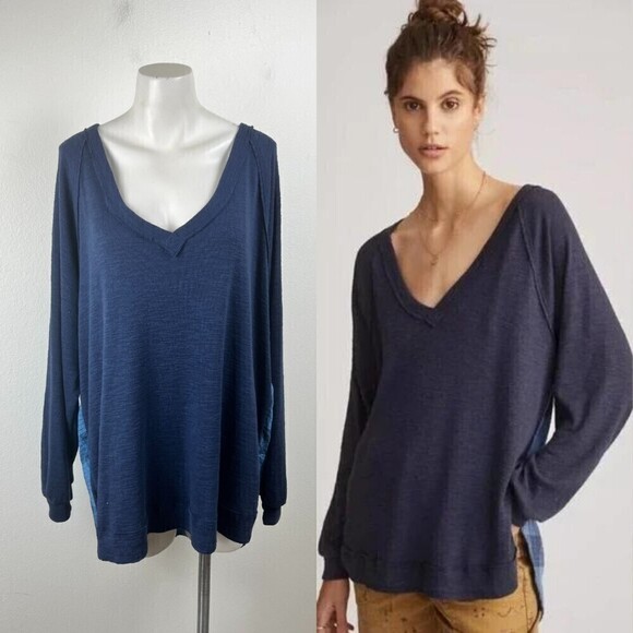 Pilcro Womens Size L Blue Plaid Cotton High Low Pullover NEW Tunic Sweatshirt - Picture 14 of 15